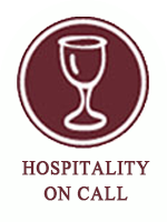 burgundy hospitality on call icon with text